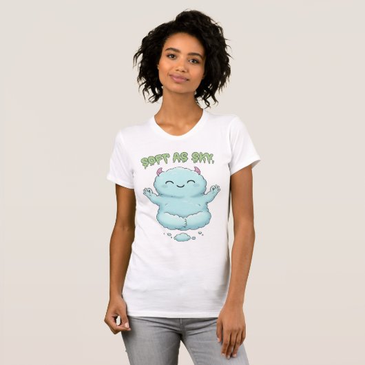 Soft as Sky: Kawaii Cloud Monster Zen Yoga & Medit Tシャツ (正面フル)