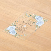 Soft Baby Blue Floral Butterflies Gold Quinceanera アクリル招待状 (レイダウン)