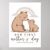 Soft Bear Mom Baby First Mothers Day Calm Love Art ポスター (正面)