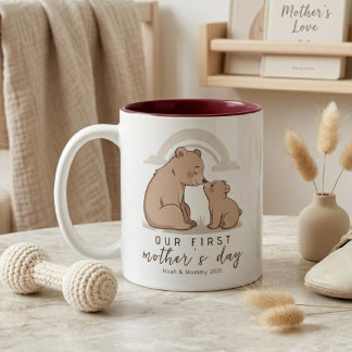 Soft Bear Mom Baby First Mothers Day Love Design ツートーンマグカップ
