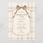 Soft beige brown bow tartan plaid graduation 招待状 (正面)