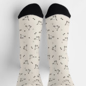Soft Beige Cat Line Art Pattern Socks ソックス (上部)