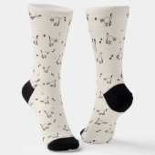 Soft Beige Cat Line Art Pattern Socks ソックス (傾斜あり)