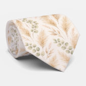 Soft Beige Delicate Ivy & Floral Motifs  ネクタイ (ロール)