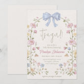 Soft Beige Floral Flower Its a Girl Baby Shower 招待状 (正面/裏面)