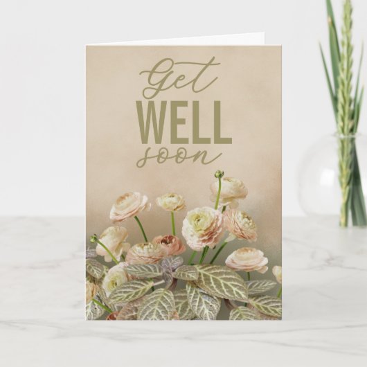 Soft Beige Floral Get Well Soon Personalized Card カード (正面)