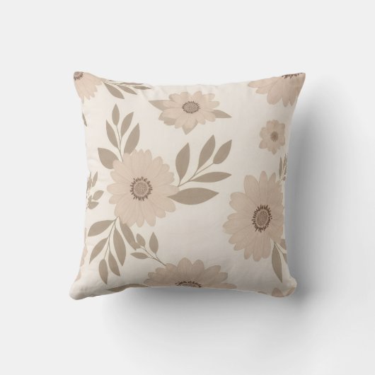 Soft Beige Floral Pattern Throw Pillow クッション (裏面)