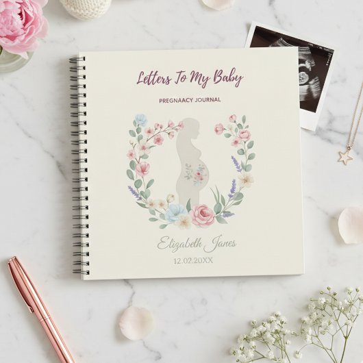 Soft Beige Floral Pregnancy Journal Keepsake ノートブック