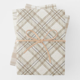 Soft Beige Gingham Christmas ラッピングペーパーシート