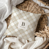 Soft Beige Gingham Monogram Festive クッション