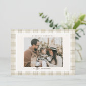 Soft Beige Gingham Photo Christmas シーズンカード (スタンド正面)