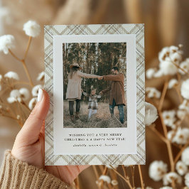 Soft Beige Gingham Photo Holiday Card シーズンカード