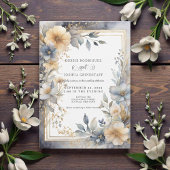 Soft Beige & Gray Floral Frame Wedding Invitation  招待状