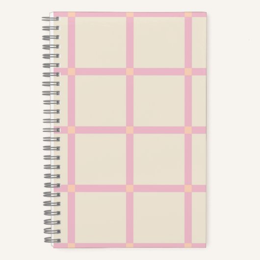 Soft Beige & Pink Grid Pattern ノートブック (正面)