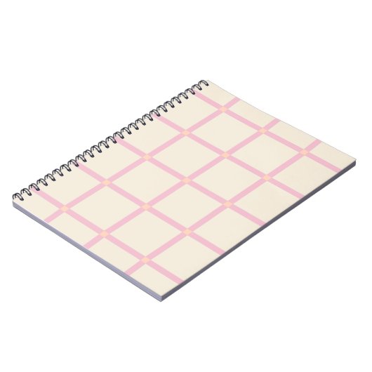 Soft Beige & Pink Grid Pattern ノートブック (左側)