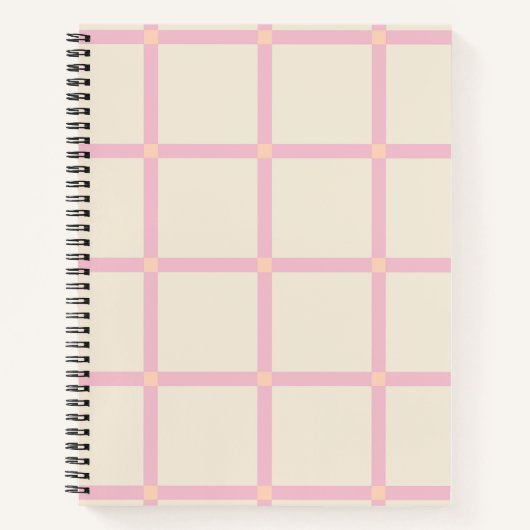Soft Beige & Pink Grid Pattern ノートブック (正面)