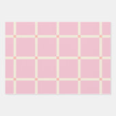 Soft Beige & Pink Grid Pattern ラッピングペーパーシート (正面3)