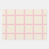 Soft Beige & Pink Grid Pattern ラッピングペーパーシート (正面)