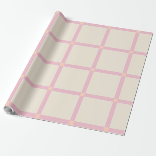Soft Beige & Pink Grid Pattern ラッピングペーパー (アンロールド)