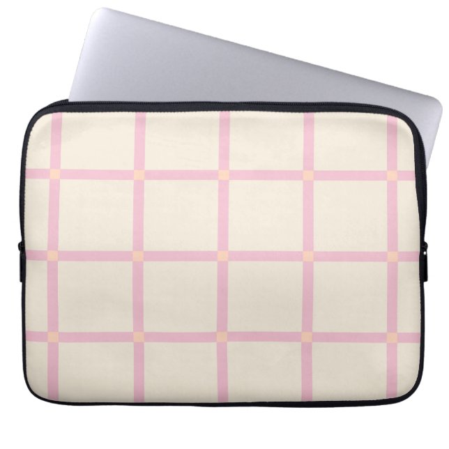Soft Beige & Pink Grid Pattern ラップトップスリーブ (正面)