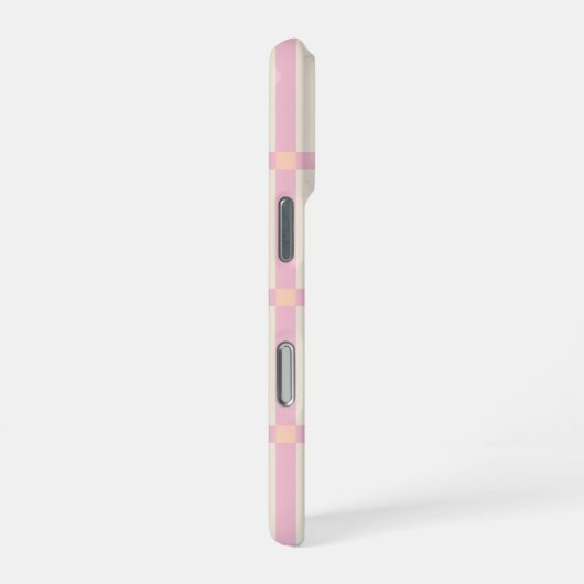 Soft Beige & Pink Grid Pattern iPhoneケース (右側面)