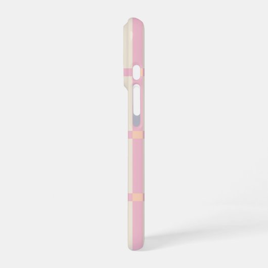Soft Beige & Pink Grid Pattern iPhoneケース (左側面)