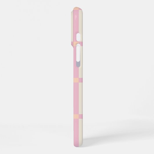 Soft Beige & Pink Grid Pattern iPhoneケース (左側面)