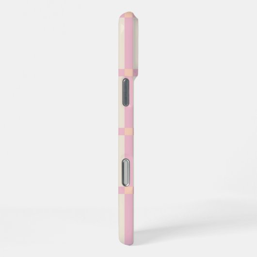 Soft Beige & Pink Grid Pattern iPhoneケース (右側面)