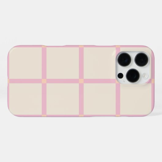 Soft Beige & Pink Grid Pattern iPhoneケース (裏面横)