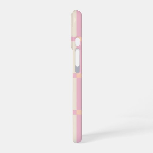 Soft Beige & Pink Grid Pattern iPhone 16ケース (左側面)