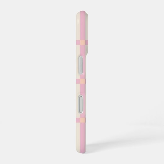 Soft Beige & Pink Grid Pattern iPhone 16ケース (右側面)