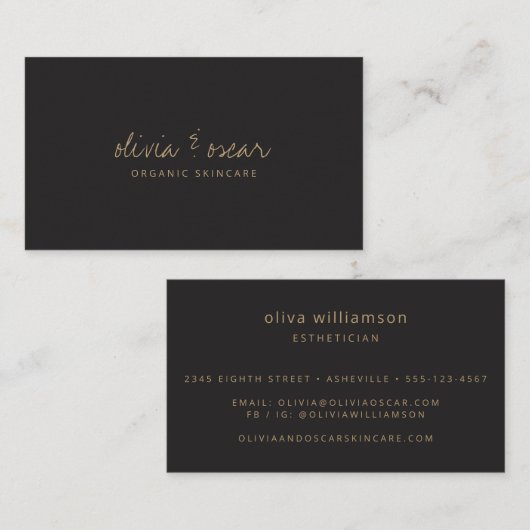 Soft Black Gold Script Skincare Esthetician  名刺 (正面/裏面)