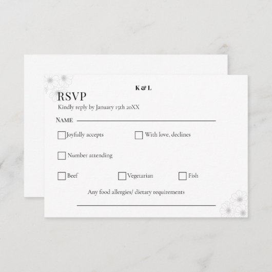 Soft Bloom Elegance / Minimalist Floral Wedding  出欠カード (正面/裏面)