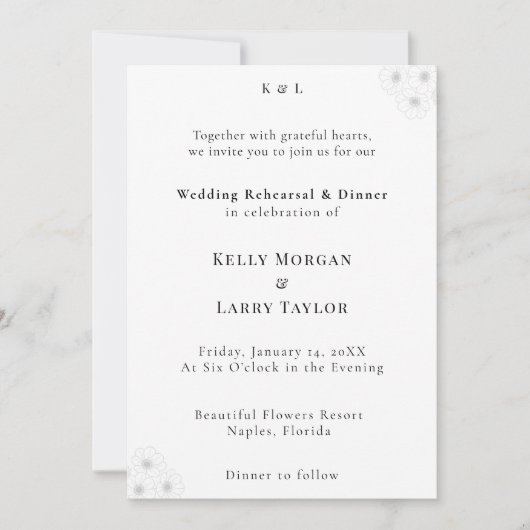 Soft Bloom Elegance Wedding Rehearsal Invitation 招待状 (正面)