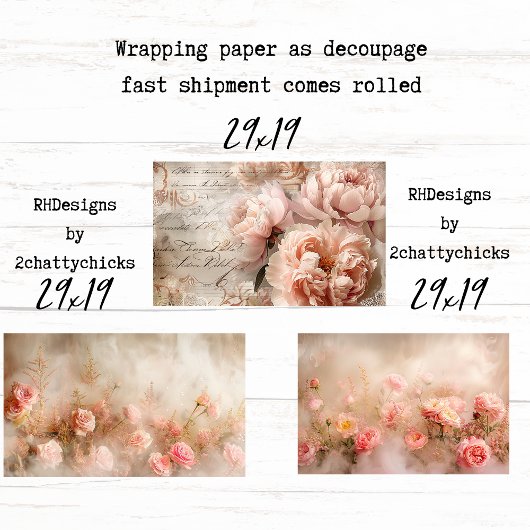 Soft Bloom Peach French Wrapping Decoupage Papers ラッピングペーパーシート