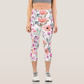 Soft Bloom Watercolor Flower Pattern Pastel  カプリレギンス (正面)