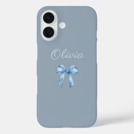 Soft Blue Aesthetic Bow with Custom Name iPhone 16ケース
