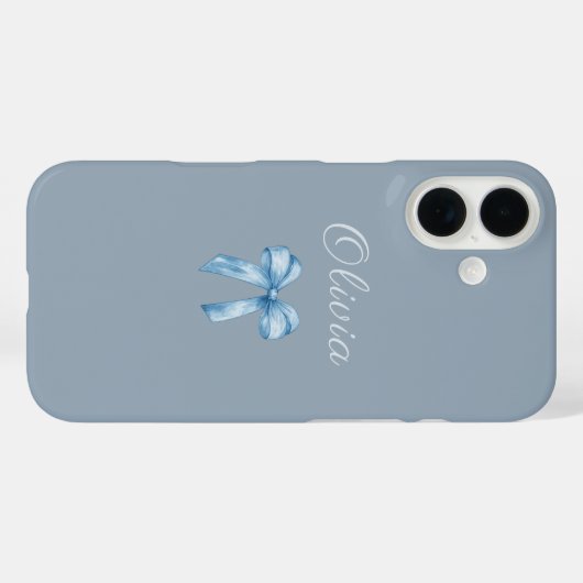 Soft Blue Aesthetic Bow with Custom Name Case-Mate iPhoneケース (裏面 (横))