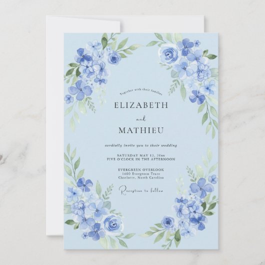 Soft Blue Airy Spring Wedding 招待状 (正面)