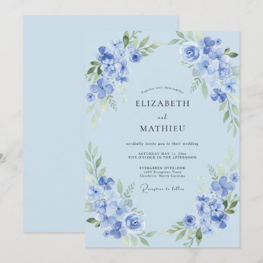 Soft Blue Airy Spring Wedding 招待状 (正面/裏面)