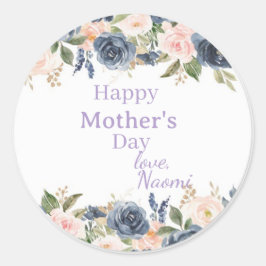 soft blue and blush floral Mother's day sticker ラウンドシール