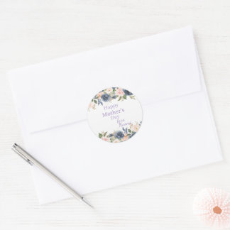 soft blue and blush floral Mother's day sticker ラウンドシール