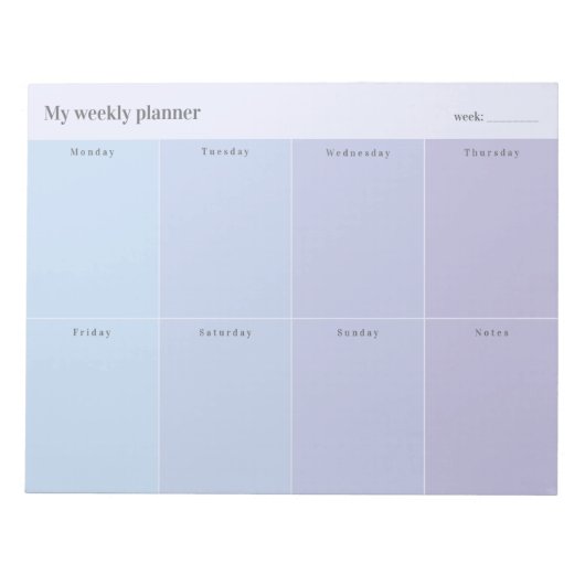 Soft Blue and Lavender Custom Weekly Planner ノートパッド (正面)