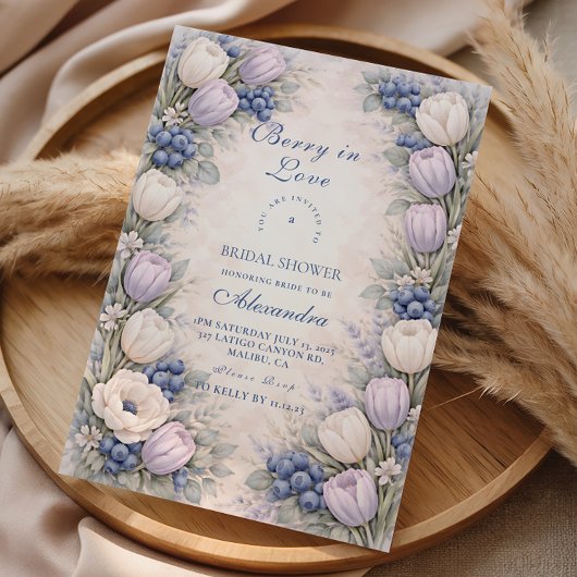 Soft Blue Berry Botanicals Bridal Shower 招待状
