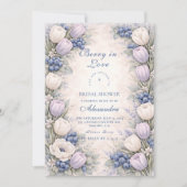 Soft Blue Berry Botanicals Bridal Shower 招待状 (正面)