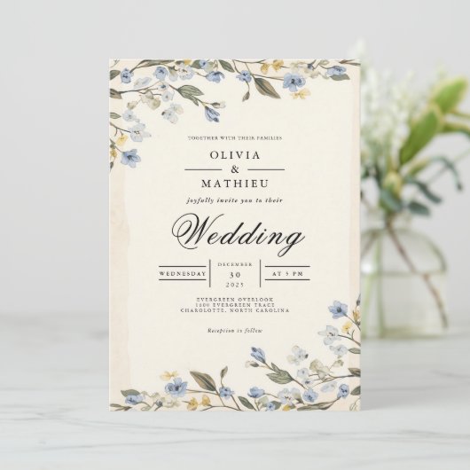 Soft Blue Blossom Arch Wedding 招待状 (スタンド正面)