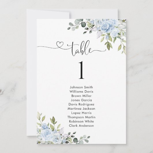 Soft Blue Botanical Table Number Seating Chart (正面)