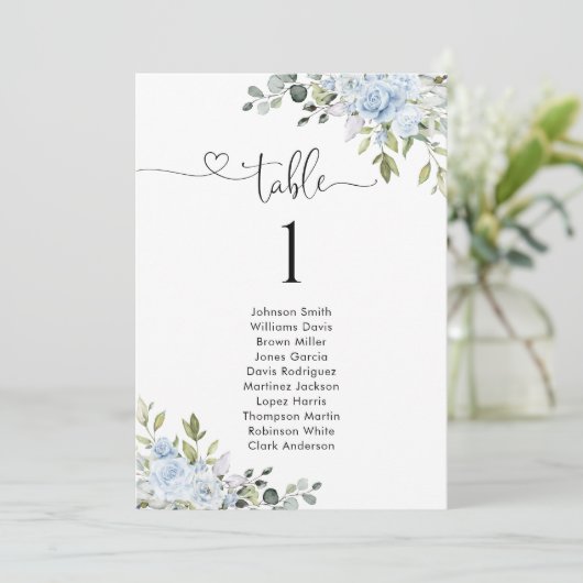 Soft Blue Botanical Table Number Seating Chart (スタンド正面)