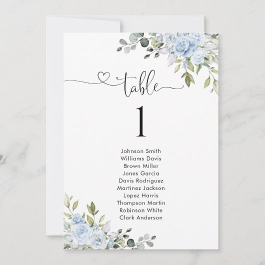 Soft Blue Botanical Table Number Seating Chart (裏面)