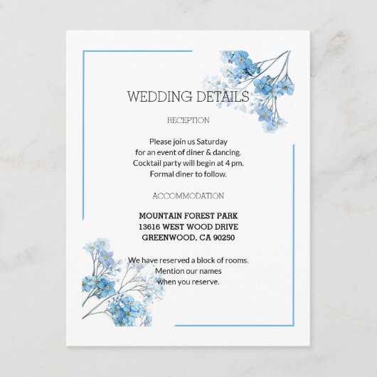 Soft Blue Botanical Watercolor Flowers Wedding  エンクロージャーカード (正面)